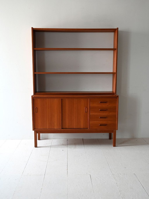 Vintage Scandinavian teak bookshelf with retractable desk