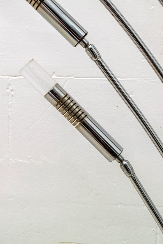 Image 1 of Midcentury Italian Arched Floor Lamp 5 Lights Chrome Metal and Lucite, 1960s
