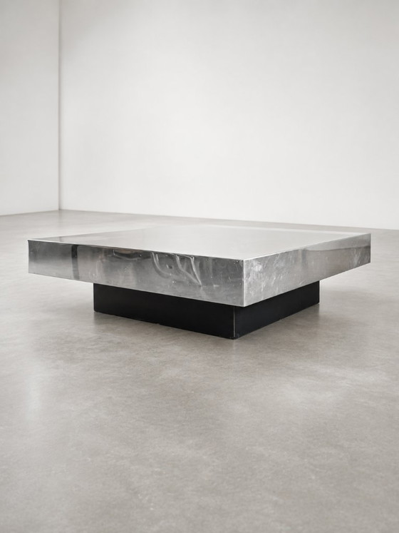 1970s/80s NY form coffee table mirrored steel & glass – Metal (photo 2 of 5)