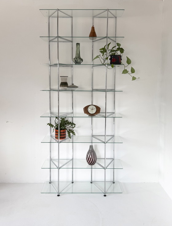 Vintage Chroom & Glazen Wandrek ‘Narr’, Richard Clack ‘90 – IKEA, Wandkast, Chrome, Glass (photo 13 of 13)
