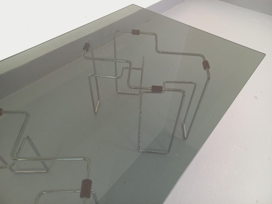 Image 1 of Vintage Space Age rectangular coffee table in smoked glass and chrome metal from the 1970s