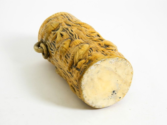 Image 1 of Beautiful large handmade glazed ceramic floor vase, handled vase with maritime fish and starfish motifs | Mid Century Modern