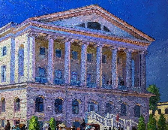 Original Oil Painting Palace Architecture Estate Outside The City – Paintings & Drawings, Canvas (photo 7 of 8)