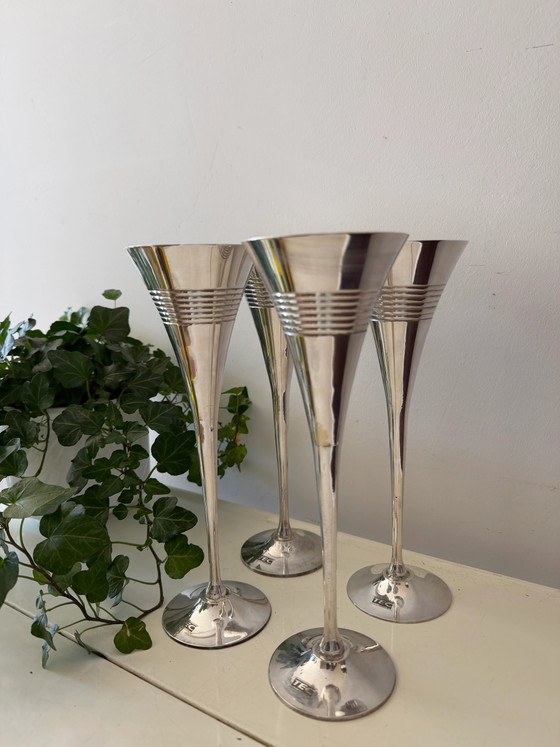 Set of 4 silver-plated champagne flutes – Glass & Decanter, Vintage (photo 4 of 5)