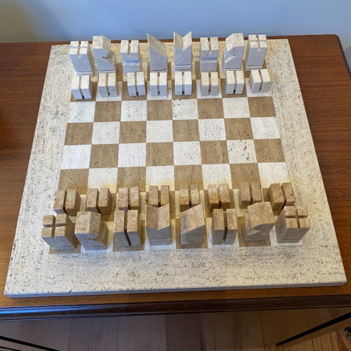 Angelo Mangiarotti chessboard 1970s travertine