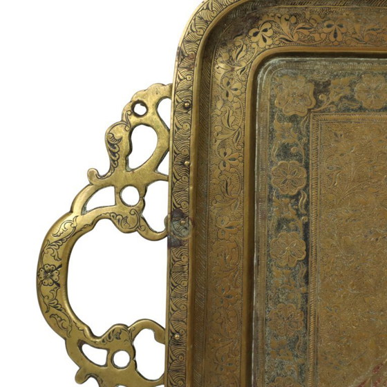 Image 1 of Vassoio orientale in ottone a forma di pavone