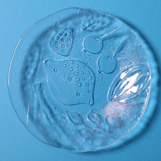 Image 1 of Set of 4 Kosta Boda Tropic Glass Dessert Plates, Scandinavian Fruit Design / 1989