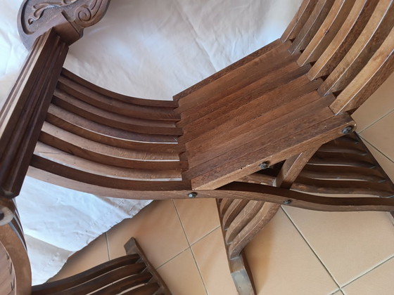 Pair of Savonarola chairs 50s (Italy), Folding chairs, Wood, Brown, Barok (photo 3 of 15)