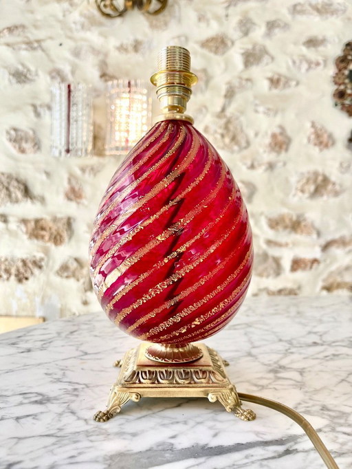 Tischlampe Muranoglas Farbe Rubin Rigadin ,Italien 1950