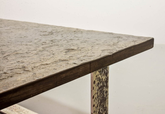 Image 1 of Mid-Century Ardesia Collection Brutalist Square Slate Stone Coffee Table in Pia Manu Style. Belgium, 1960s.