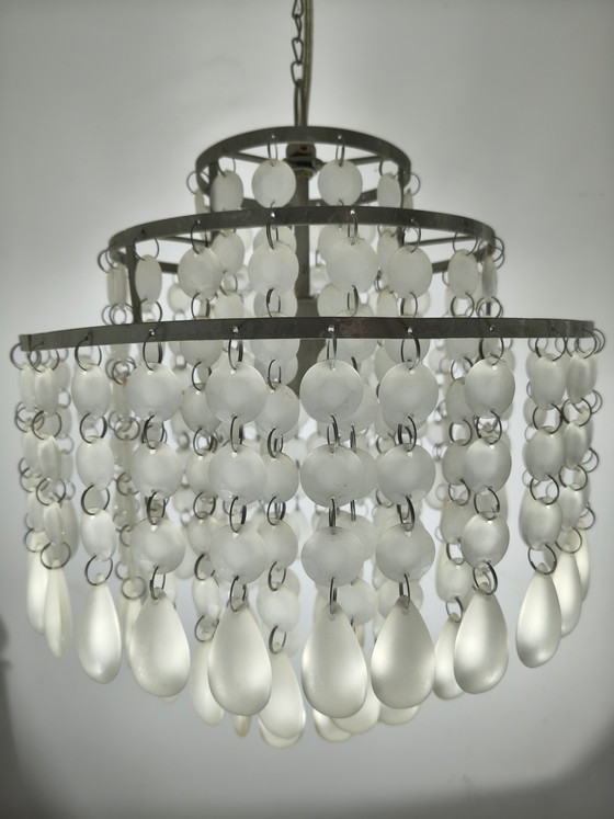 Image 1 of Lampadario vintage con gocce di vetro - 34x72 cm