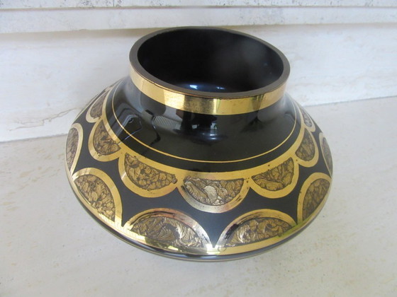 Image 1 of Art Deco Boom Vase Black/Gold design Paul Keller, with original label