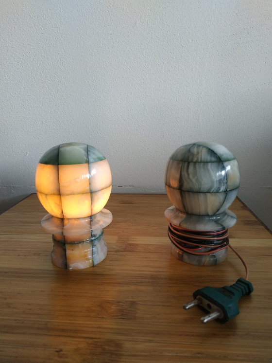Image 1 of Ensemble de lampes de table/veilleuses en marbre (onyx) (+/- 50-60s).