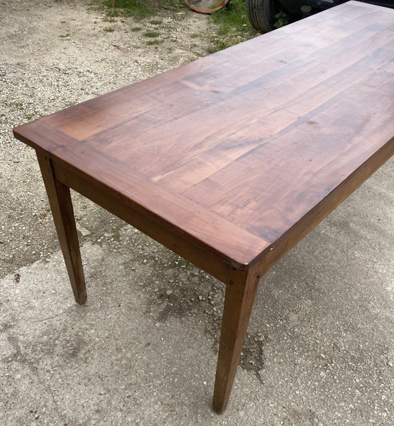 Image 1 of Eettafel in boerderijstijl van massief hout met 1 lade, circa 1930, 209x80 cm