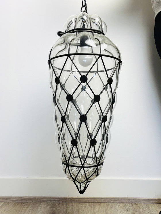 Image 1 of Large Venetian glass pendant lantern lamp
