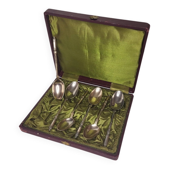 6 cucchiaini da tè in metallo argentato Art Nouveau – Set di posate (photo 11 of 12)