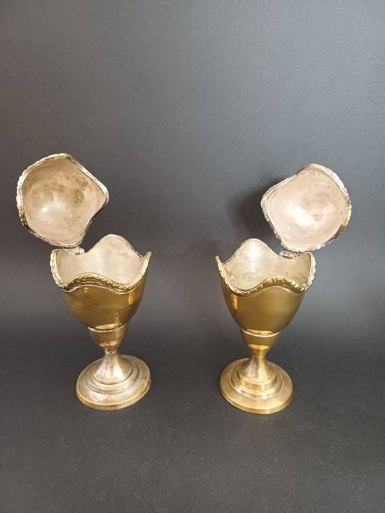 Coppia di portauova antichi in ottone – Accessori da tavola, Brass (photo 3 of 7)