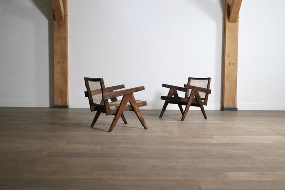 Image 1 of Pierre Jeanneret Loungesessel PJ-SI-29-A aus Teakholz und Rohrgeflecht, 1950er Jahre