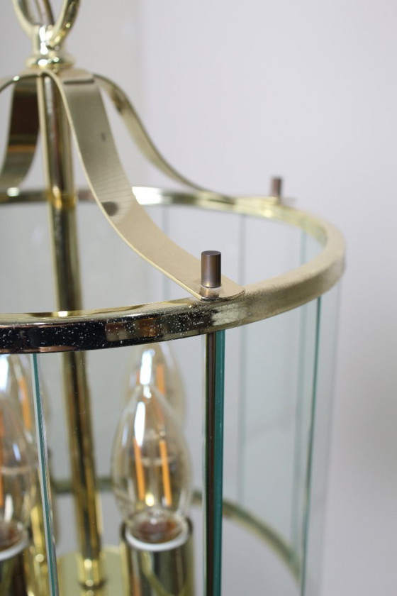 Image 1 of Vintage pendant lamp brass, glass