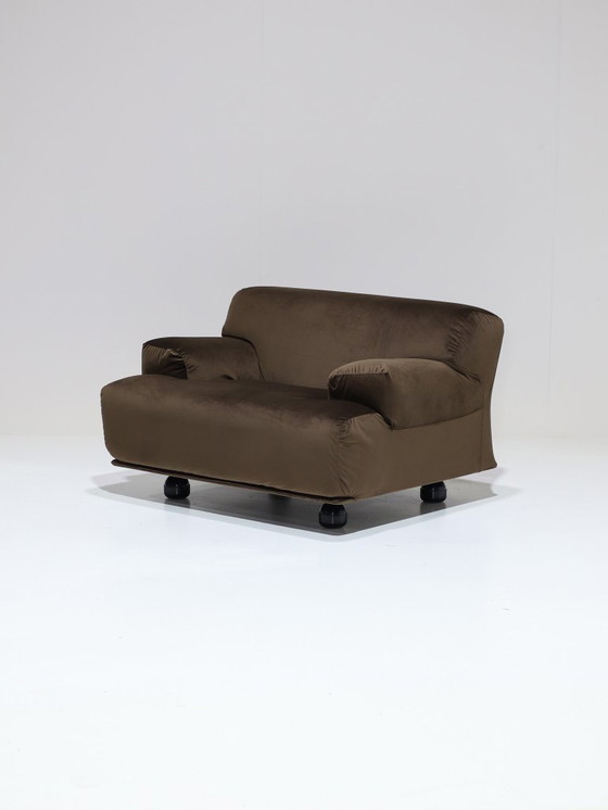 Image 1 of Cassina Fiandra Elements Sofa und Sessel, brauner Samt, 1970er Jahre