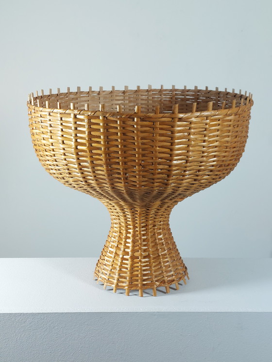 Image 1 of Vintage lampenkap van rotan in mandvorm uit het midden van de 20e eeuw, jaren 70.