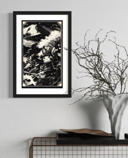 Kunstwerk Pikachu (Pokémon) Sturm über Fuji