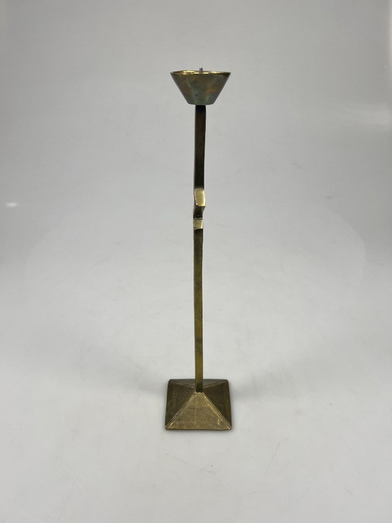 Image 1 of Vintage Zig Zag Candlesticks, Set of Two, Brass, Memphis Style, 1980s