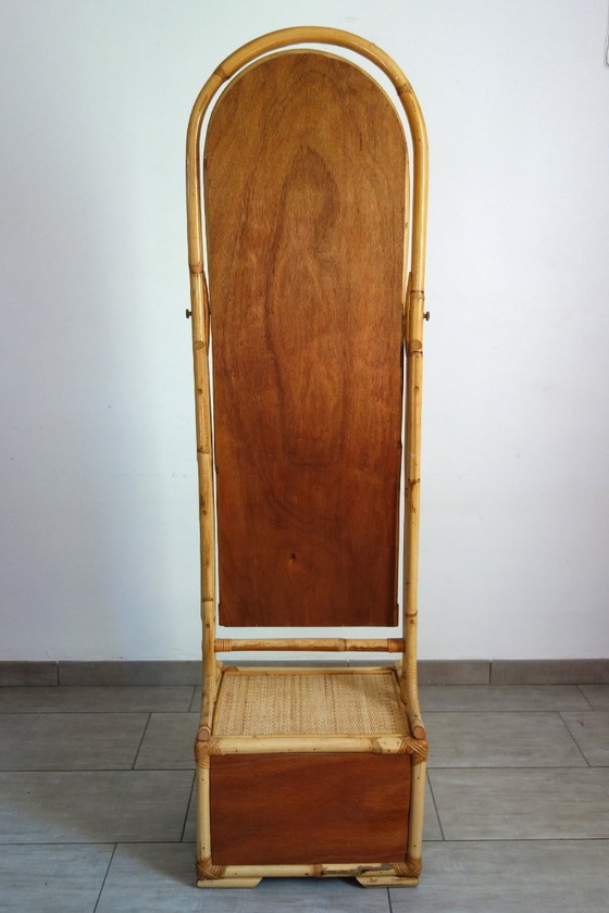Staande spiegel van riet en bamboe, jaren 70/80 – Rattan, Wicker (photo 6 of 17)