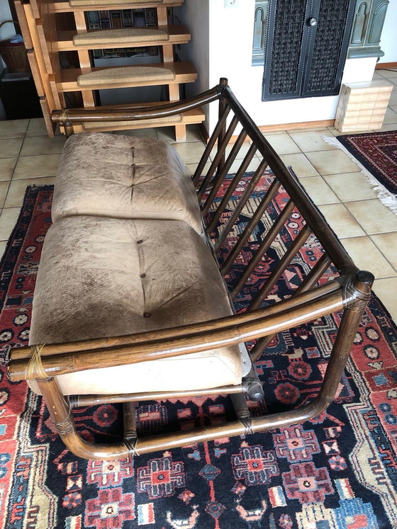 Image 1 of Pierantonino Bonacina 1974 – Set di sedute originale in rattan (divano, 2 poltrone, tavolo)


