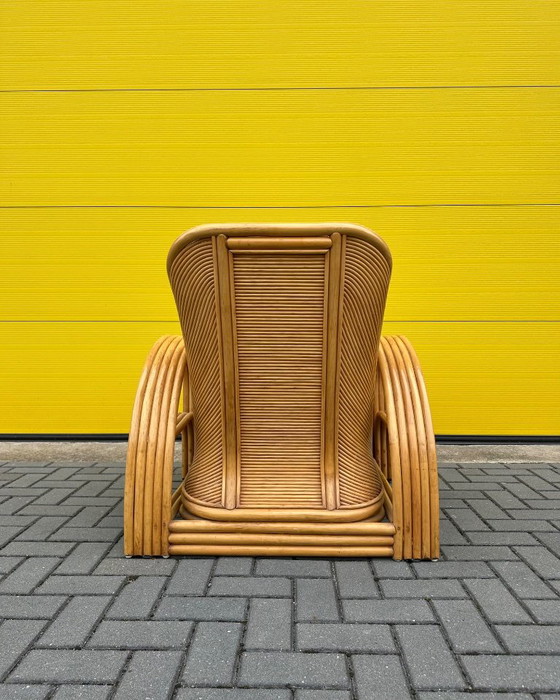Vintage Italian Rattan Bamboo Lounge Armchair, 70s, Beige (photo 5 of 14)