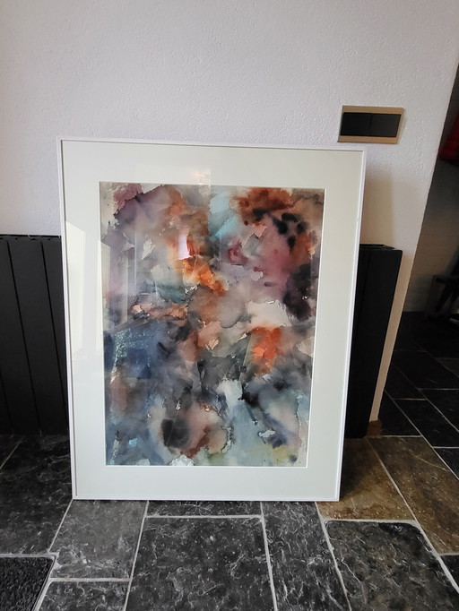 Colorful painting with flowers 70x90cm in passepartout