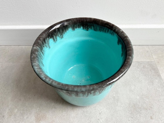 1x Grote Vintage Turquoise Keramiek Bloempot – Plantenbak, Ceramic (photo 5 of 7)