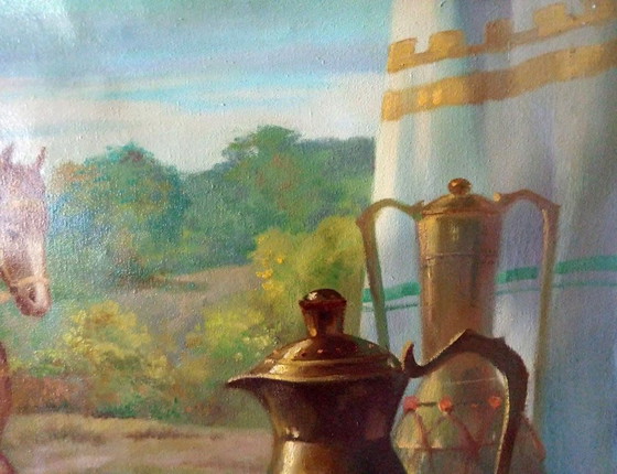 Pittura a olio originale Espressionismo Natura morta Cavaliere Caccia – Dipinti e disegni, Canvas (photo 5 of 9)
