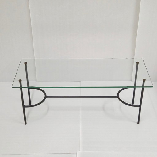 Vintage salontafel uit de jaren 50, zwart gelakt staal en glas, jaren 50, DLG Pierre Guariche