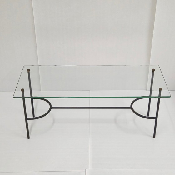 Image 1 of Vintage salontafel uit de jaren 50, zwart gelakt staal en glas, jaren 50, DLG Pierre Guariche