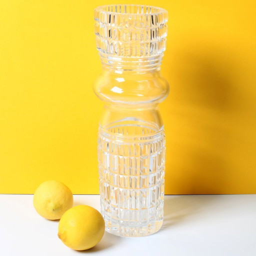 Mid-century Large Vase / Vintage Tall and Solid Clear Crystal Glass Vase / Florence / Italy / 1960s