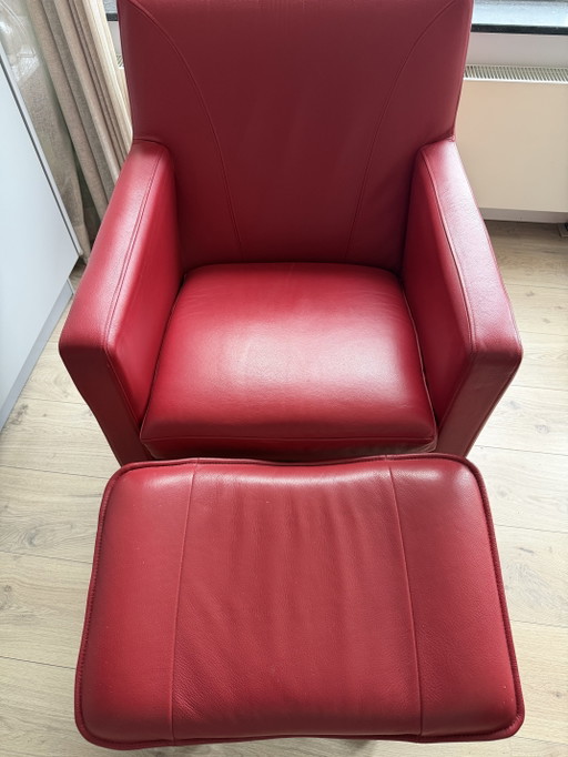 Leolux Dolcinea rood leer met hocker