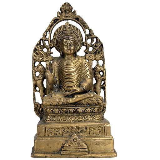Old Indian Buddha Statue in Copper with Torana – 20th Century
