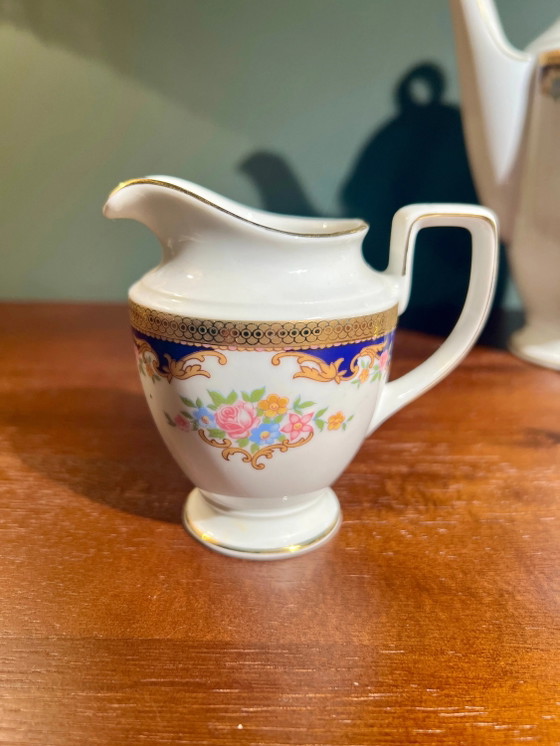 Vintage Koffieservies voor 6, Kobaltblauw met 14k Gouden Rand, Mosrozen, Uitstekende Staat, van Bavaria (photo 5 of 10)