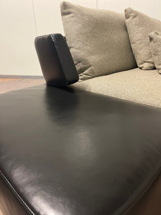 Natuzzi Opus: High-End Modular Leather Corner Sofa (305 cm) with Goose Feather Fabric Cushions | Black & (photo 6 of 14)