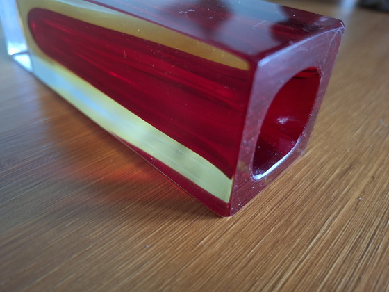Image 1 of Murano Sommerso Red Yellow Iconic Vase, Italian Design