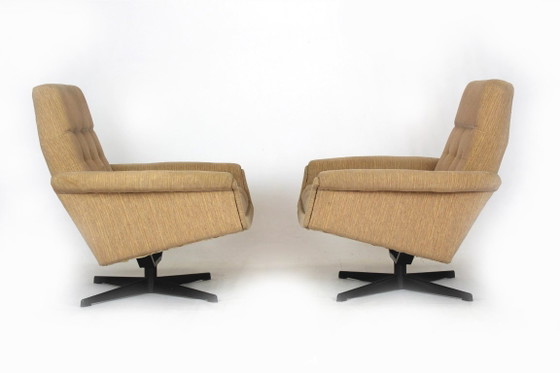 Poltrone Vintage Space Age Cecoslovacche, anni '70, Set di 4, Zona salotto, Tessile, Metallo, Beige (foto 9 di 13)