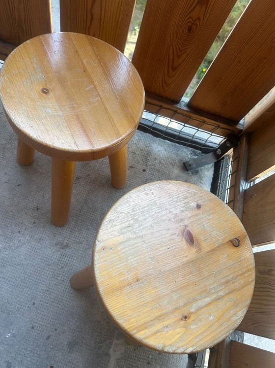 Image 1 of Pair of Charlotte Perriand stools - 1965 for Les Arcs 1600