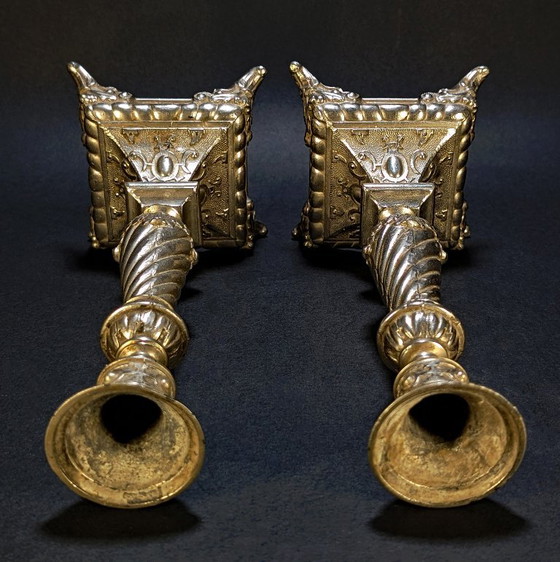 Pair of Neo-Renaissance / Louis XIII Style Candle Holders in Spelter – Metal (photo 5 of 5)