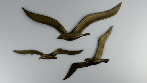 3 x vintage brass large wall birds bird's eye view