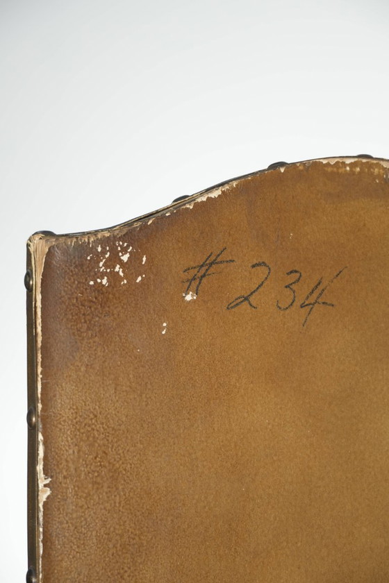 Image 1 of Prachtige antieke Engelse rode lederen met de hand beschilderde Chinoiserie roomdevider/ kamerscherm met florale motieven