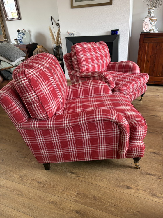 2 englische Sessel mit Rollen, rot kariert – Textile, Wood (photo 3 of 10)