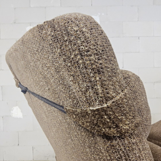 Image 1 of Vintage Verstelbare Relaxfauteuil Chroom / grijs / bruin stof / luie stoel / reclining chair