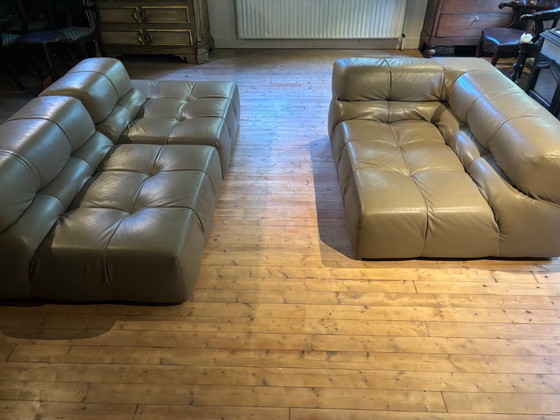 B&B Italia, Tufty time, graugrünes Leder (AF152), 3-teiliges Set, Top-Zustand, Modulare Sofas (Foto 11 von 19)