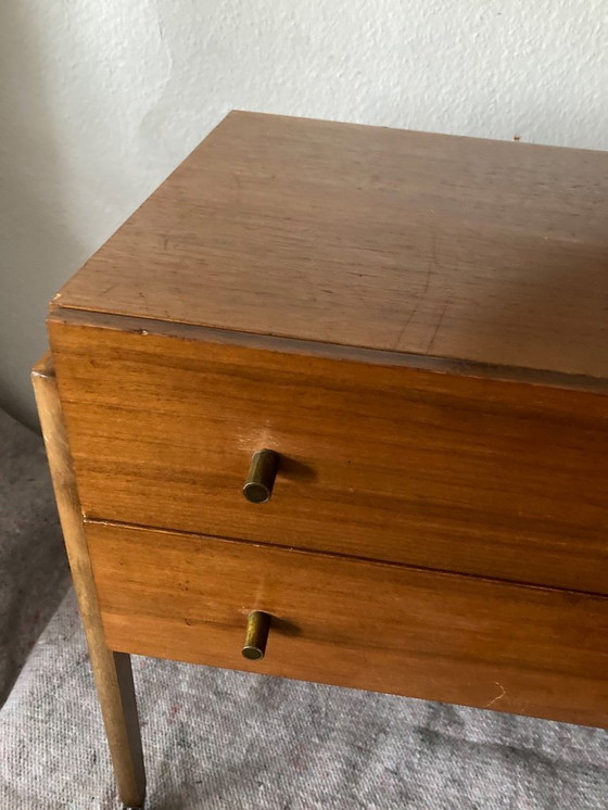 Image 1 of Chariot de couture vintage - table de couture - meuble de couture - plaqué teck - sur roulettes